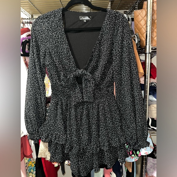 French Kiss Pants - Black & White Print Romper
